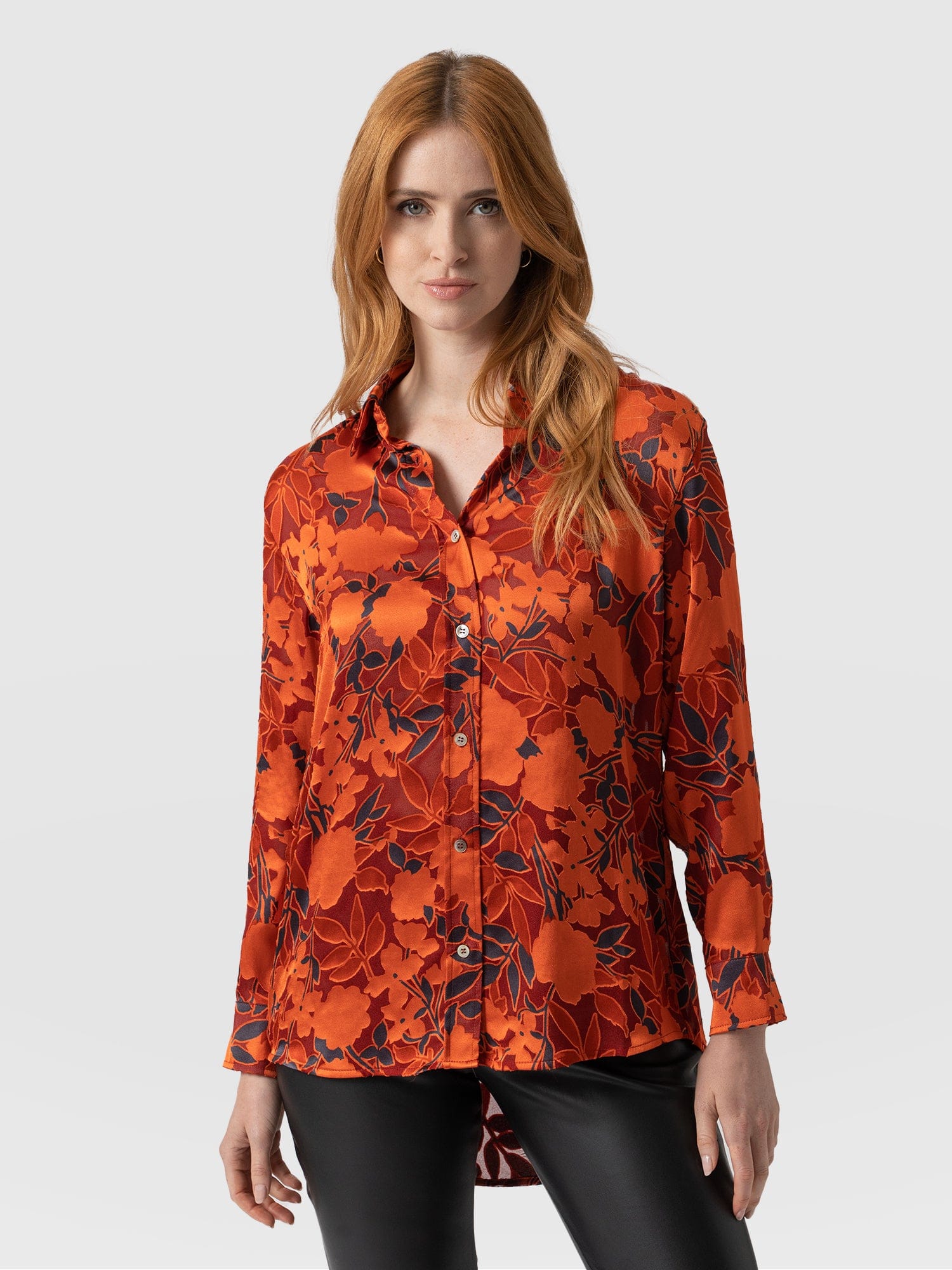Boyfriend Shirt Orange Floral Burnout - Women's Shirt | Saint + Sofia® USA